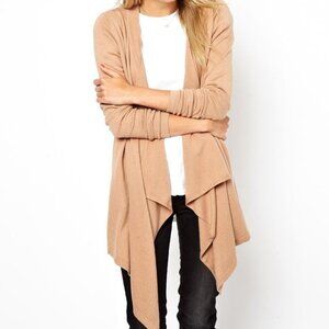 Women's Extra Fine Merino Wool Waterfall Cardigan sz S-M Camel